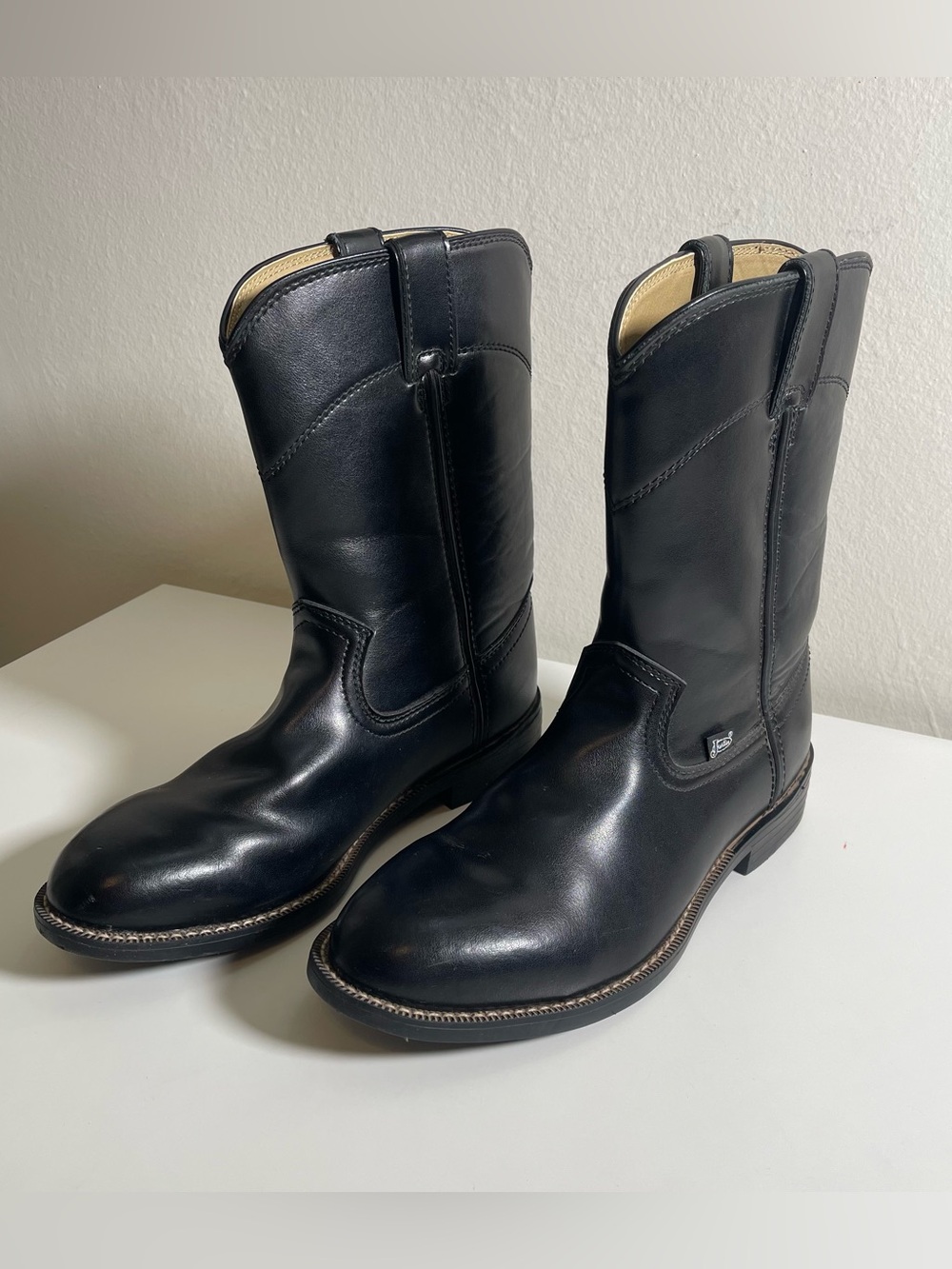 Justin Boots Temple Round Toe Cowboy Mens Black Casual Boots JB3000 Size 10.5 D